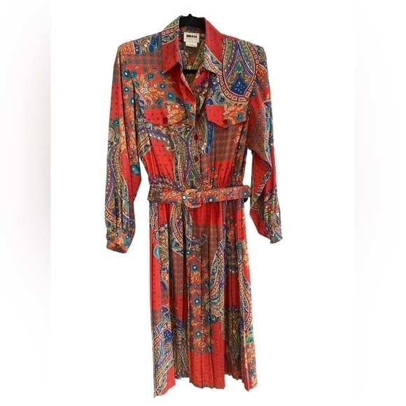 Vintage Graphic Paisley/Floral Pleated Shirt Dress - Picture 5 of 7